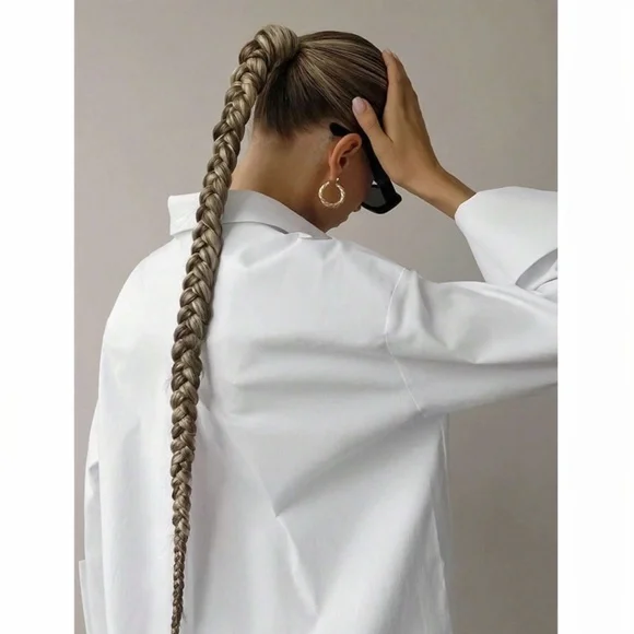 White Loose Fitting Dress Shirt Button Down, Long Sleeve - Picture 7 of 9